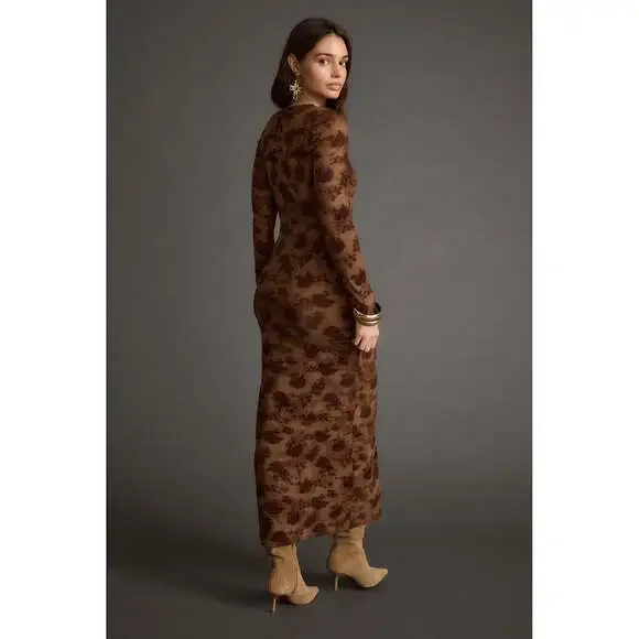 12th Tribe Casanova Brown Floral Maxi Dress Size M - Picture 2 of 3